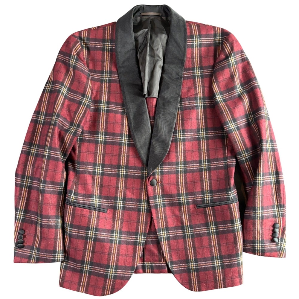 Suitsupply Red Tartan Plaid Pure Wool Dinner Jacket Shawl Lapel 38R Rare